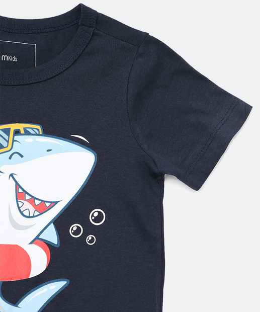 Camiseta Infantil Estampa Tubarão Marisa Tam 1 a 3 Azul