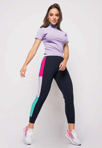 Blusa  Gola Alta Malha Canelada Lilás