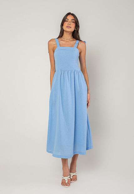 Image_Vestido Alfaiataria Midi Com Alças Largas e Amarração Azul Salvatore