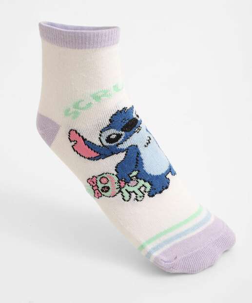 Kit 2 Meias Infantil Estampa Stitch Disney Branco