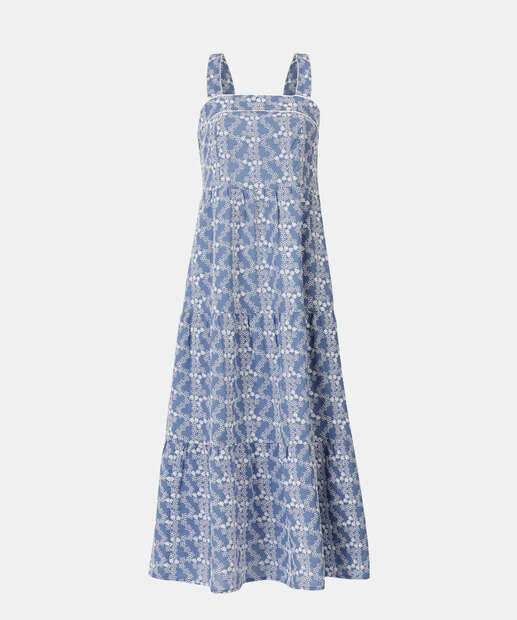 Vestido Midi Feminino Bordado Alças Largas Marisa