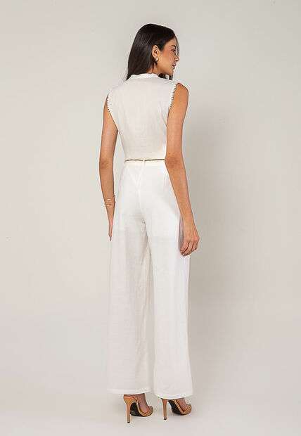 Regata Alfaiataria Com Amarração E Detalhe de Pompons Branco Salvatore