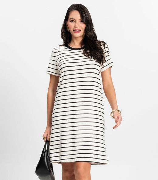 Image_Vestido Feminino Listrado Rovitex Bege