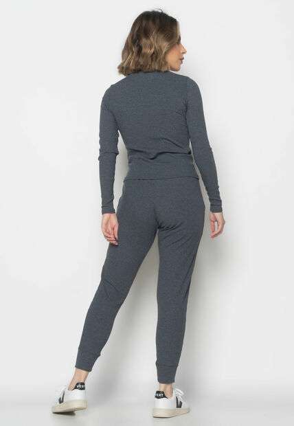 Conjunto  Comfy Com Blusa Manga Longa e Jogger Canelada Grafite Salvatore Fashio