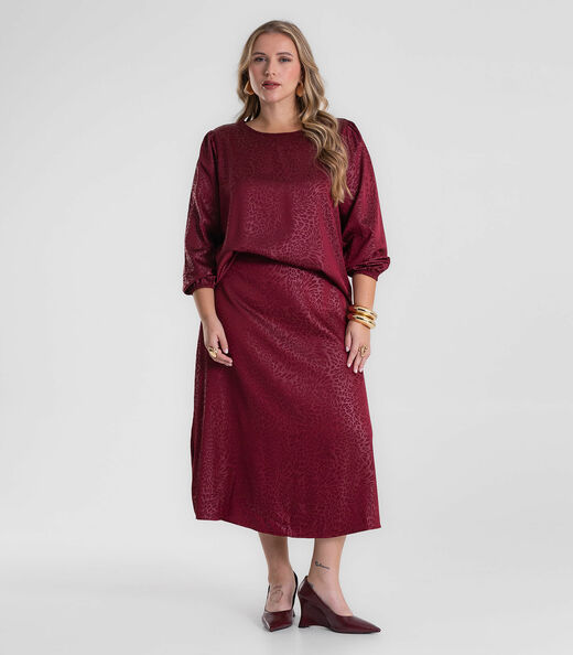 Saia Midi Feminina Evasê Plus Size Secret Glam Vermelho