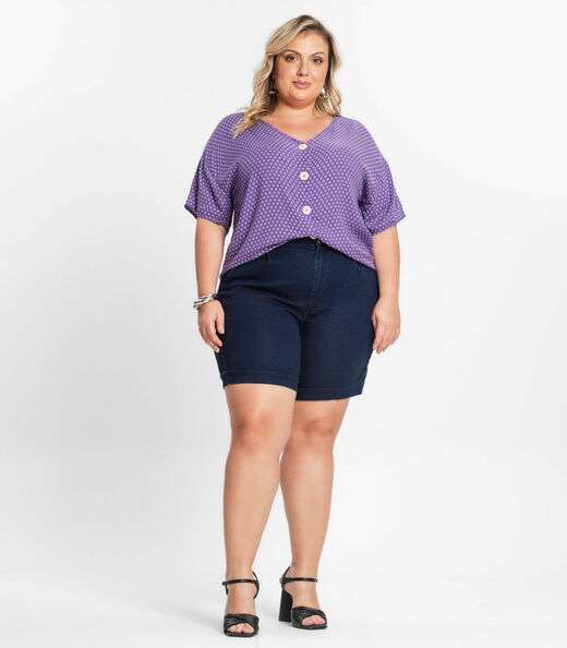 Camisa Feminina Plus Size Estampada Secret Glam Roxo