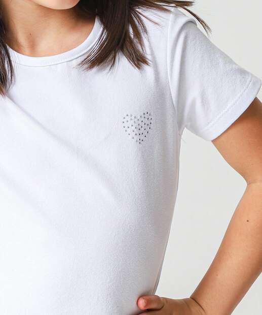 Camiseta Infantil Cotton Strass Marisa Tam 4 a 10 Branco