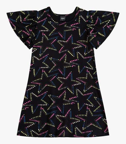 Vestido Infantil Feminino Estampado Select Preto