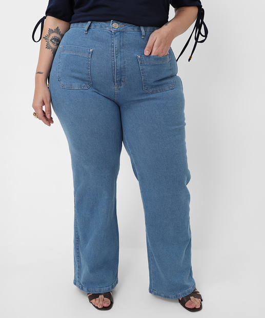 Calça Plus Size Feminina Wide Leg Petit Jeans Biotipo Azul