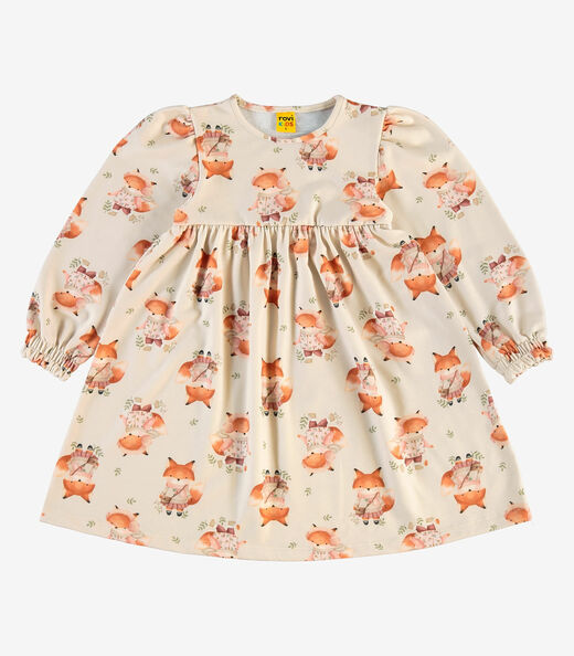 Vestido Manga Longa em Malha Soft Touch Rovi Kids Bege