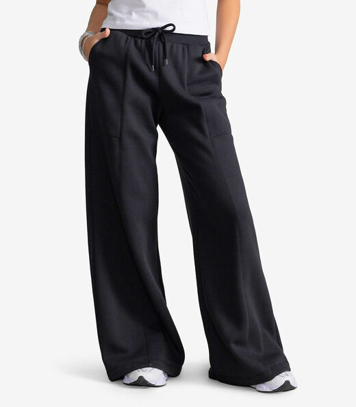 Calça Feminina Wide Leg Moletom Sem Felpa Minty Preto