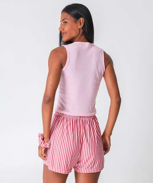 Pijama Feminino Canelado Stitch Rosa