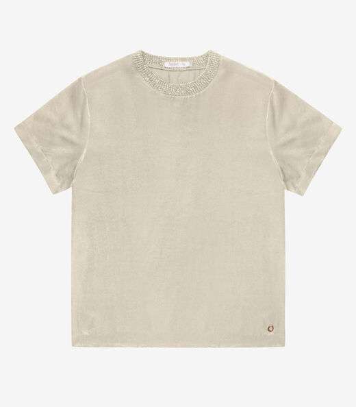 Blusa Acetinada Plus Size Secret Glam Bege