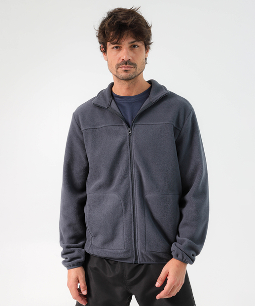 Image_Casaco Masculino Fitness Fleece Zíper Bolsos MR Cinza