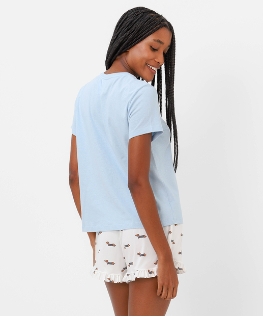 Pijama Feminino Estampa Cachorro Marisa Azul