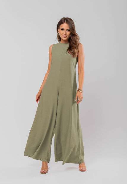 Macacão Regata Feminino Alfaiataria Pantalona Verde Oliva Salvatore Fashion