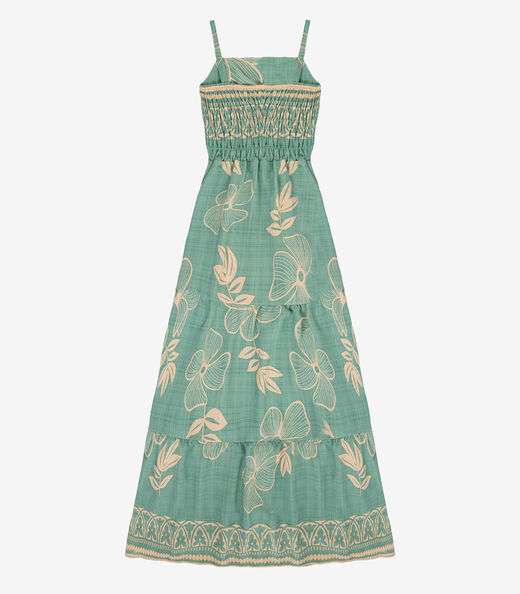 Vestido Longo Feminino Lastex Estampado Select Verde