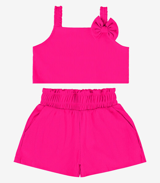 Conjunto Blusa Com Laço Na Alça E Shorts Rovi Kids Rosa