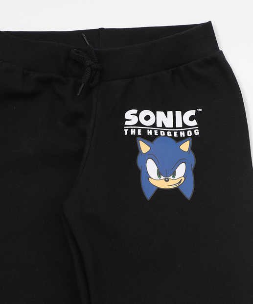 Calça Infantil Jogger Moletom Sonic Tam 4 a 10 Preto