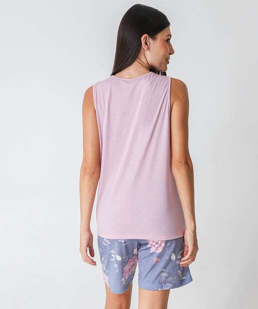 Pijama Feminino Flores Renda Sem Manga Marisa Rosa