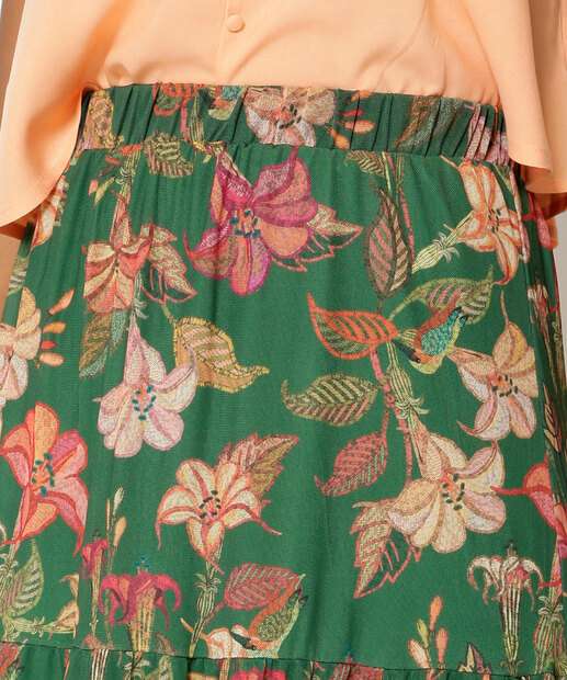 Saia Midi Feminina Tule Estampa Floral Marisa