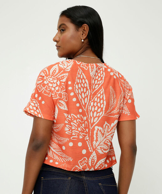 Blusa Feminina Estampa Folhas Manga Curta Marisa