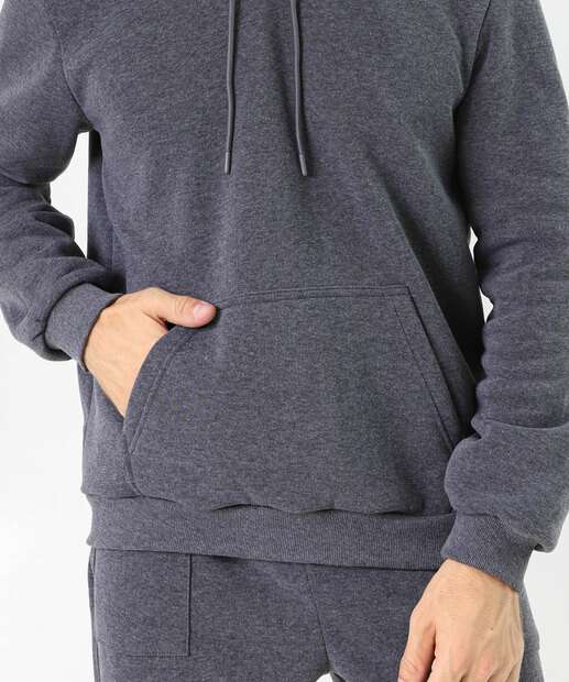 Blusão Masculino Fitness Moletom Canguru Capuz MR Cinza