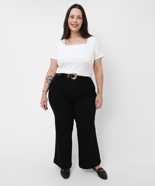 Image_Calça Plus Size Feminina Sarja Wide Leg Petit Sawary Preto