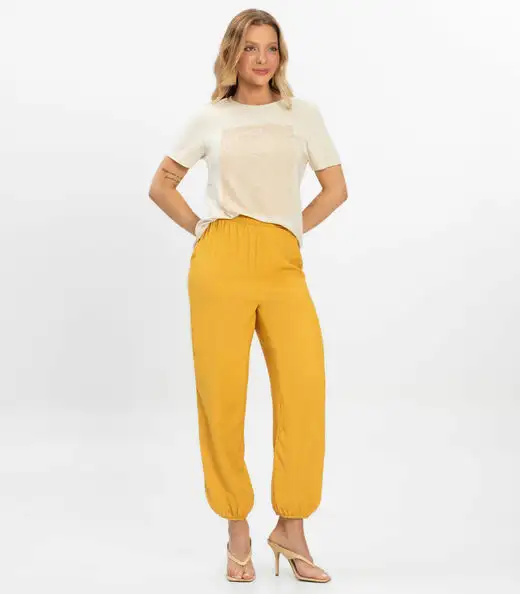 Calça Feminina Aladim em Tecido Viscose Dianna Amarelo