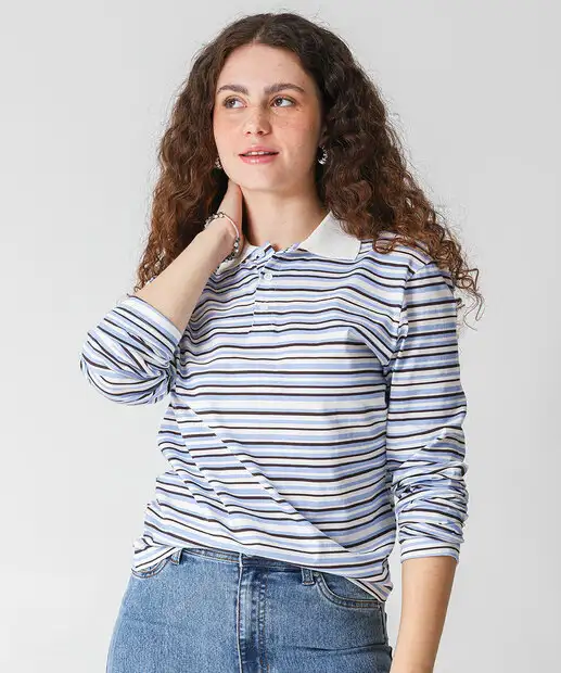 Image_Blusa Polo Feminino Listrado Manga Longa Marisa Off White