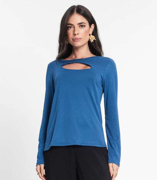 Blusa Manga Longa Feminina Rovitex Azul