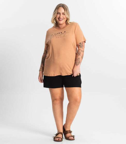 Camiseta Feminina Plus Size Secret Glam Marrom