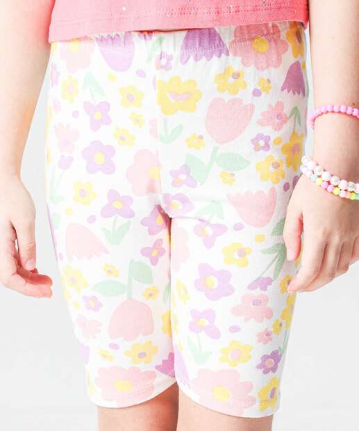 Bermuda Infantil Ciclista Flores Marisa Tam 4 a 10 Off White