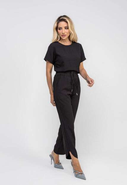 Blusa Alfaiataria Básica Manga Curta Preto Salvatore