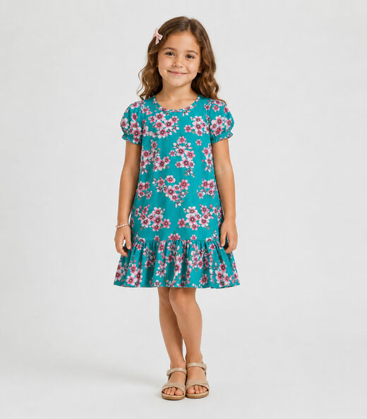 Vestido Infantil Em Cotton Leve Estampado Select Verde