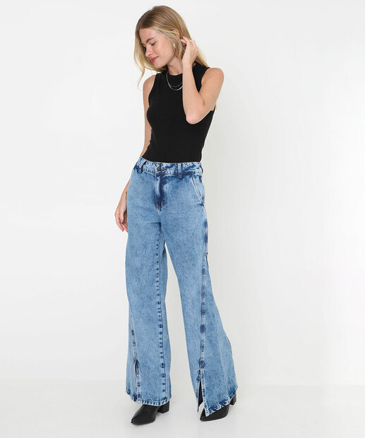 Image_Calça Feminina Wide Leg Fenda Jeans Sawary Azul
