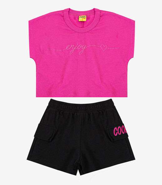 Conjunto Infantil Blusa Com Shorts Rovi Kids Rosa