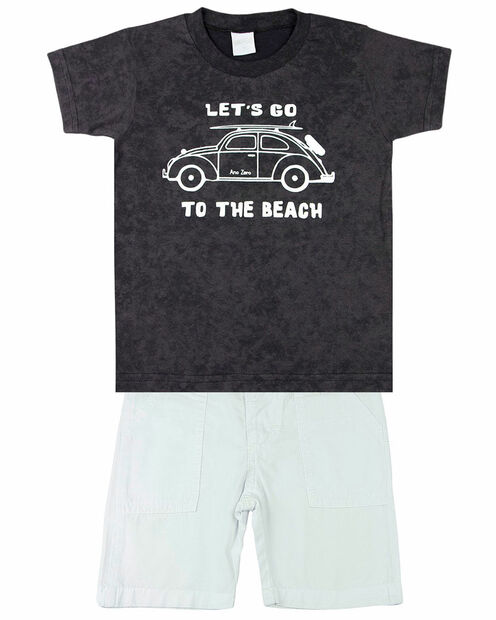 Conjunto Infantil Menino Malha Laserwash e Tela Lets Go To The Beach - Preto