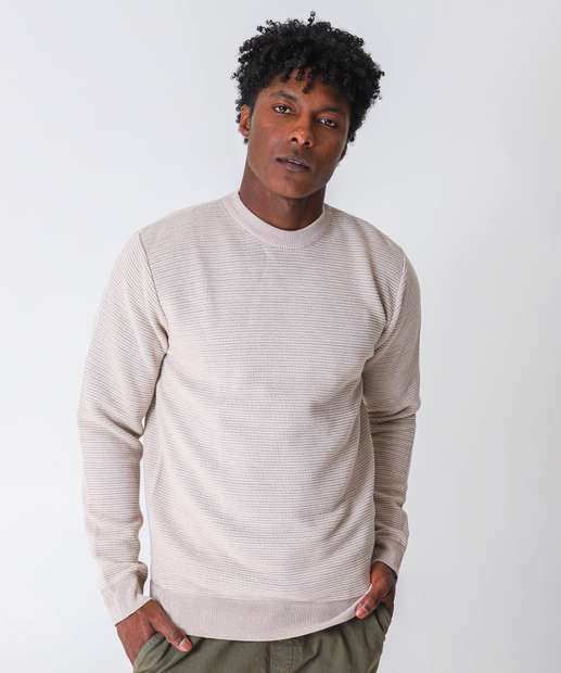Image_Suéter Masculino Tricô Textura Marisa Bege