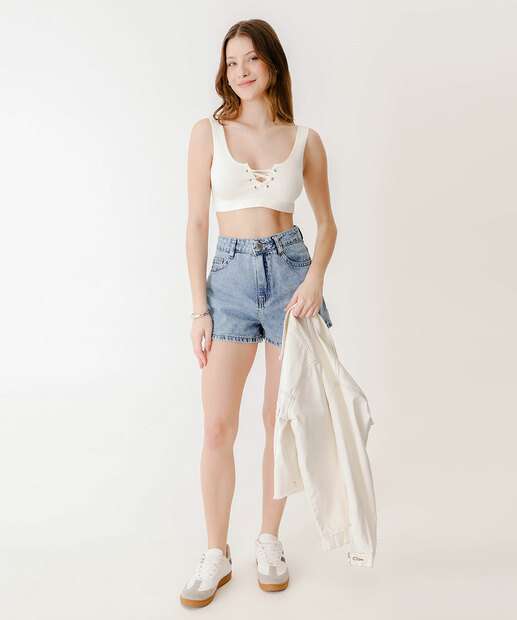 Blusa Regata Feminina Cropped Marisa Off White
