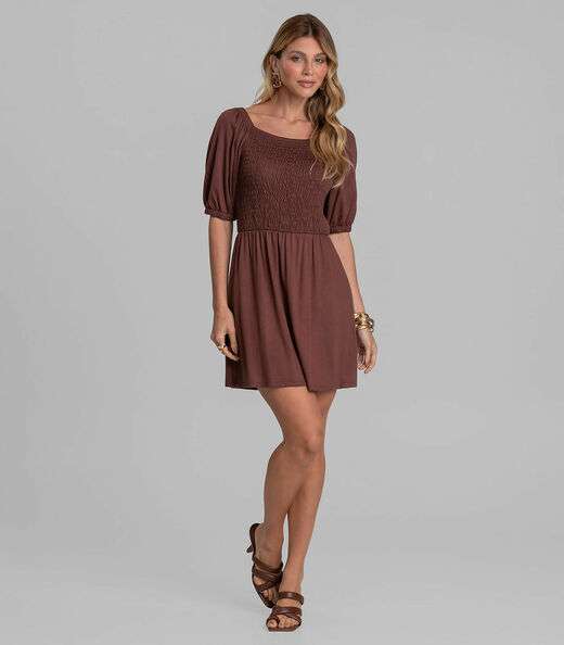 Image_Vestido Curto Feminino em Visco Maquinetada Dianna Marrom