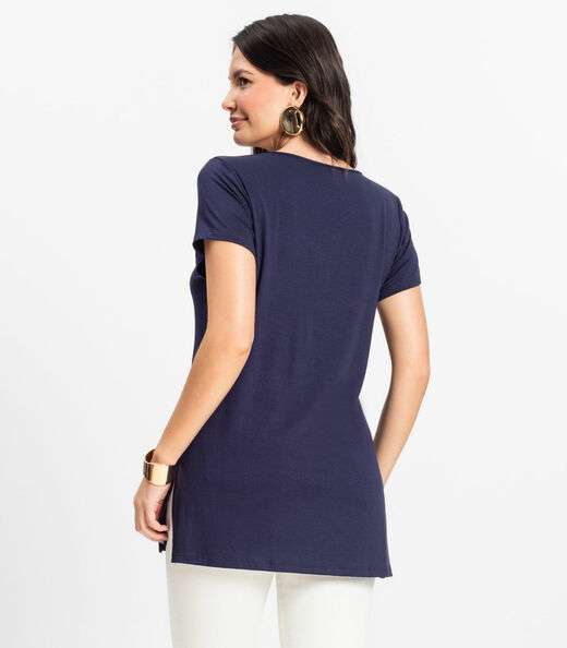 Blusa Básica Alongada Feminina Rovitex Azul