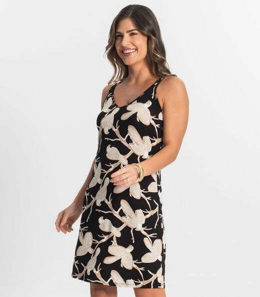 Vestido Estampado Rovitex Preto