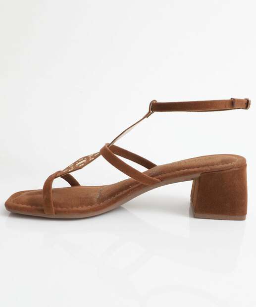 Sandália Feminina Salto Grosso Via Uno Marrom