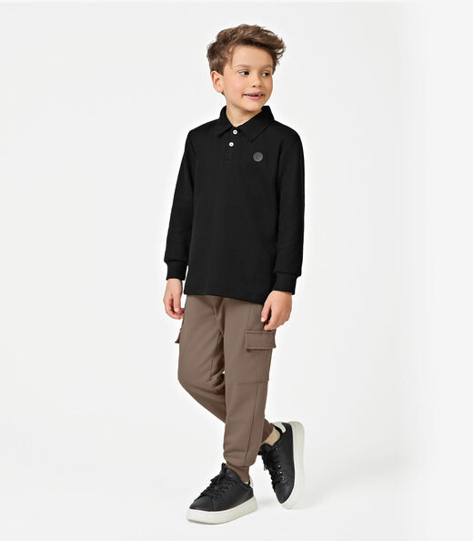 Polo Infantil Manga Longa Masculina Trick Nick Preto