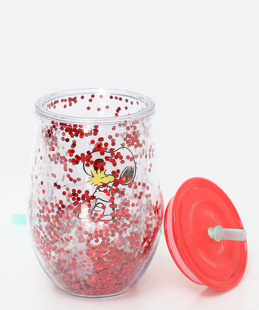 Copo Canudo Confete Snoopy 350ML Vermelho