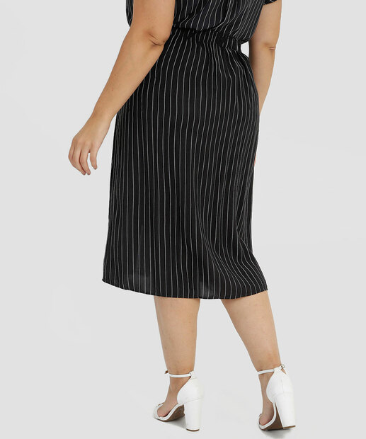 Saia Plus Size Midi Feminina Listrada Botões