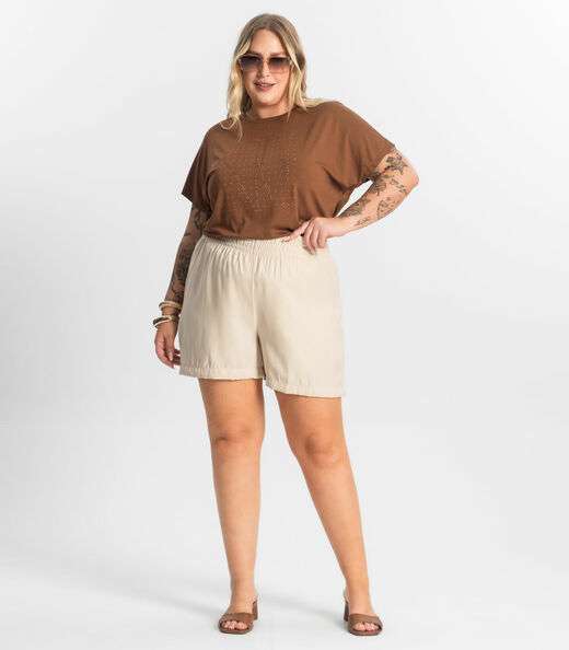 Shorts Tecido Favo Plus Size Secret Glam Bege