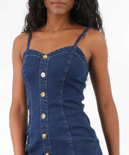 Vestido Jeans Curto Feminino Botões Marisa Azul