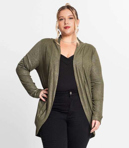 Image_Cardigan Plus Size Em Ribana Canelada Secret Glam Verde